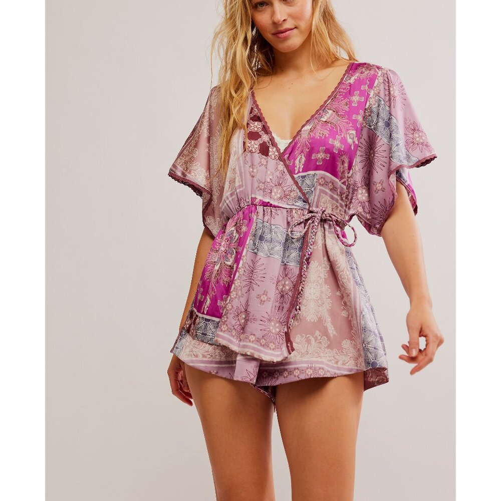Free People Pink and Purple Wrap Romper